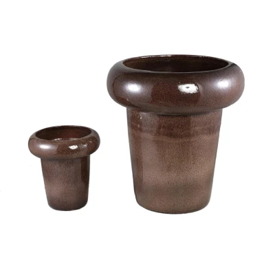 Afbeelding van PTMD Bloempot Megga 53x53x57 cm Keramiek Bruin Set van 2