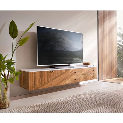 Afbeelding van TV meubel Bahan mango teak 175 cm 2 deuren Laden marmer blad wit