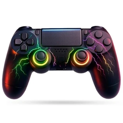 Afbeelding van NK controller voor PS4/PC/Android, draadloze met Dualshock, 6 assige functie, 7 RGB led lichtmodi, touchpad, hoofdtelefoonaansluiting, oplaadkabel inbegrepen, zwart