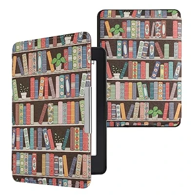Afbeelding van kwmobile e reader hoesje compatibel met Amazon Kindle Paperwhite Magneetsluiting Ereader case Zomerse bibliotheek in blauw/groen/roze