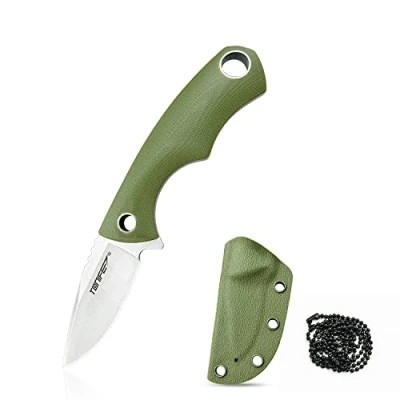Afbeelding van TONIFE Squirrel Full Tang Neck Knife Fixed Blade 4.3cm Totaal 11.9cm met Kydex Schede en Kogelketting voor Jacht, Kamperen, Survival (Groen)