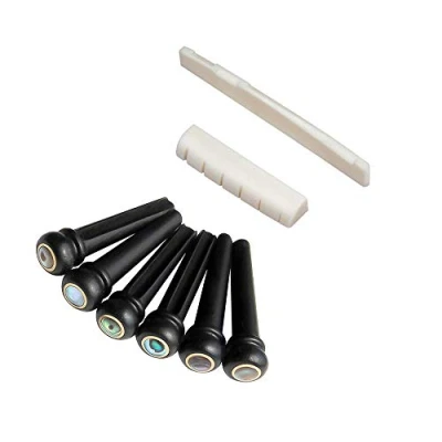 Afbeelding van Hoge Kwaliteit Hout Ebben Abalone &amp; Messing Voor Gitaar Brug Pins String Pegs Einde Gesloten Been Moer Zadel Set