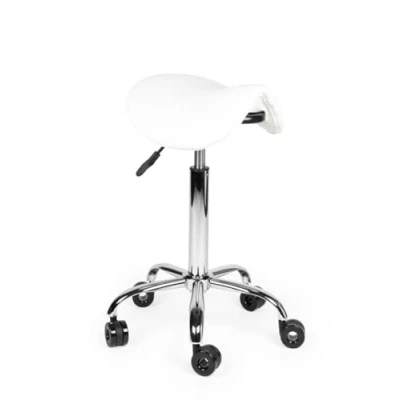 Afbeelding van kapperskruk Wit Standaard Zithoogte 50/68cm kruk op wielen krukje werkkruk zadelkruk bureaukruk verstelbaar draaikruk tabouret met rugleuning tot 160kg