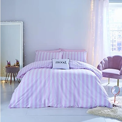 Afbeelding van Sassy B Beddengoed Streep Tease Omkeerbare King Dekbedovertrek Set met Kussenslopen Roze