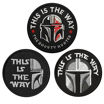 Afbeelding van Zcketo 3 stuks This is The Way Mandalorian halve helm Star War, geborduurde klittenbandsluiting op de achterkant, tactische moral patch voor kleding, tassen, rugzak, uniform, jersey, hondenharnas