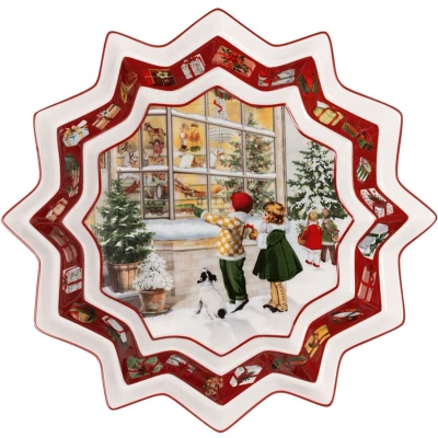 Afbeelding van Villeroy &amp; Boch Toy&#039;s Fantasy schaal groot, grote porseleinen kerstschaal, speelgoedwinkelmotief, serveerschaal, keramische schaal, kerstbord diep