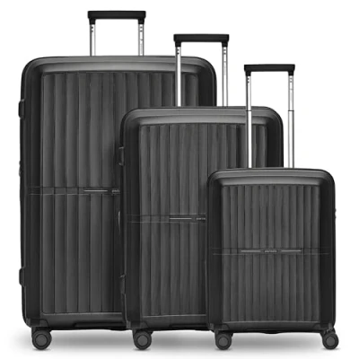 Afbeelding van Pactastic Collectie 01 &amp; 01+, zwart metallic, Kofferset (3 teilig) erweiterbar, Trolley met harde schaal zwenkwielen