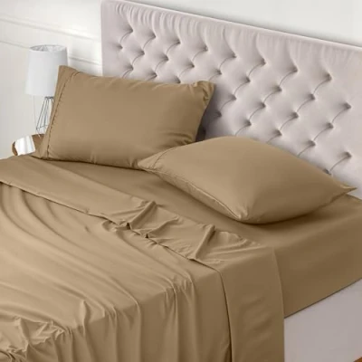 Afbeelding van Utopia Bedding 4 Delig Beddelakenset (Voor Beddenmaat 150x200 cm, Zand) Polyester Microvezel Stof 1 Hoeslaken &amp; Vlakke laken met 2 Kussenslopen 50x75 cm