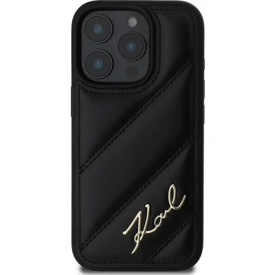 Afbeelding van Karl Lagerfeld Backcase hoesje geschikt voor iPhone 16 Pro Effen Zwart Kunstleer