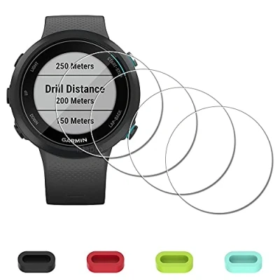Afbeelding van iDaPro [4 stuks] Screen Protector voor Garmin Swim 2 GPS Zwemmen Smartwatch + Siliconen Anti stof Plugs, Gehard Glas Krasbestendig Bubble Free Eenvoudige Installatie