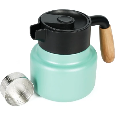 Afbeelding van Belle Vous Green Stainless Steel Carafe with Plastic Handle and Tea Infuser 800ml/27oz Thermal Double Walled Drinks Jug Vacuum Insulated Pot for Keeping Coffee, Tea, Water &amp; Beverages Hot or Cold