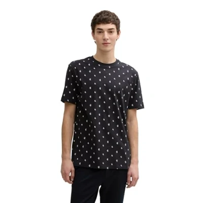 Afbeelding van TOM Tailor Denim Tshirt print, Heren, Maat: Medium, Black mini leaves print