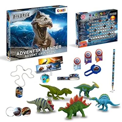 Afbeelding van CRAZE Adventskalender DINOREX dinosaurus kerstkalender 2021 voor kinderen speelgoedkalender Dino speelfiguren 24 verrassingen 33401
