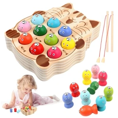 Afbeelding van VFANDV Montessori speelgoed, speelgoed vanaf 2 jaar, kinderspeelgoed, in 1 houten magneetspel, vissenspel, vissen, visspel voor kinderen, magneetspeelgoed, kinderspeelgoed