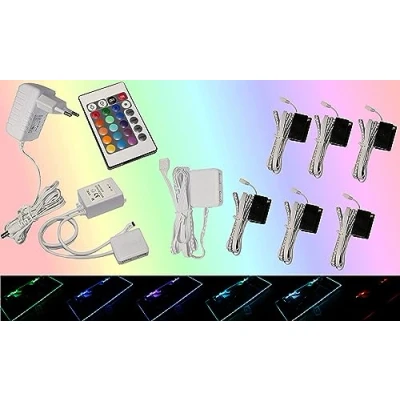 Afbeelding van Trango Set van 6 5022 06 RGB kleurverandering LED glasrandverlichting incl. afstandsbediening kastverlichting glasplaat verlichting vitrineverlichting clips meubelverlichting