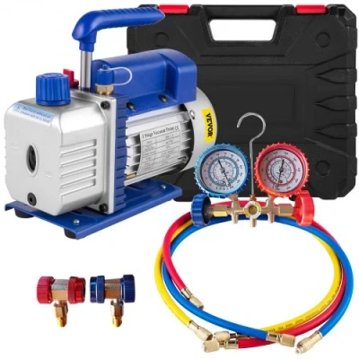 Afbeelding van VEVOR Vacuum Pump Combo 4 Cfm 1/3HP Air Hvac R134A Kit Ac A/C Manifold Gauge,4CFM Rotary Vane Gauge Charging