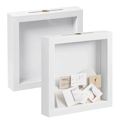 Afbeelding van EUGAD 2 stuks 3D fotolijsten om te vullen, objectlijst, spaarpot, 20 x cm, diepe lijst voor objecten tot 3 houten lijst, vierkant, ticket, wijnkoord, bierdeksel, wit