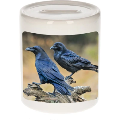 Afbeelding van Foto raaf spaarpot 9 cm Cadeau vogels liefhebber Spaarpotten
