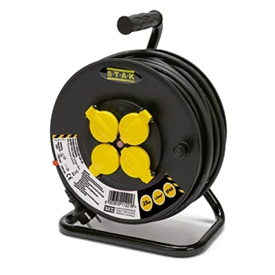 Afbeelding van Professionele elektrische kabelhaspel, 4 stopcontacten en Schuko stekker, H07RN F3G1.5MM2, 25M, GS (TUV), IP44.