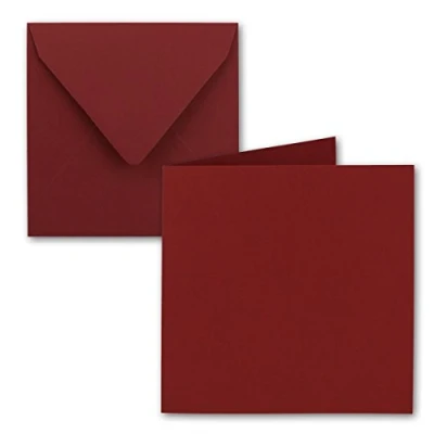 Afbeelding van Vierkante vouwkaartenset, 15 x cm, met enveloppen, donkerrood, plakrand, voor wenskaarten, uitnodigingen en meer