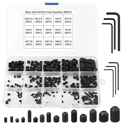 Afbeelding van 300 Stuks Grub Schroeven Assorteerd, Legering Carbon Staal Hex M2.5 M3 M4 M5 M6 M8 Metrische Cup Point met 6 Steegsleutels voor Home Industry