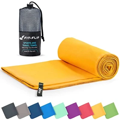 Afbeelding van Microvezel handdoeken compact, ultralicht &amp; sneldrogend handdoek de perfecte sporthanddoek, strandlaken en reishanddoek (80x160cm 1 stuk, Geel)