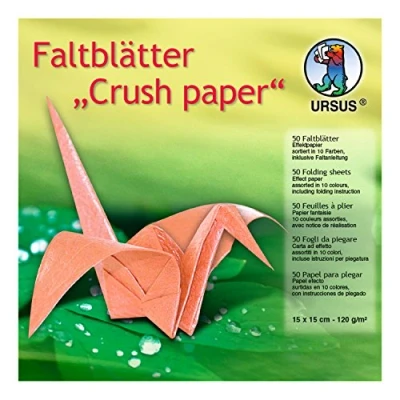Afbeelding van Ursus 3325599 vouwbladen Crush Paper, 120 g/m², ca. 15 x cm, 50 vellen in 10 verschillende kleuren, effectpapier, aan beide zijden bedrukt, inclusief vouwhandleiding, ideaal voor creatief