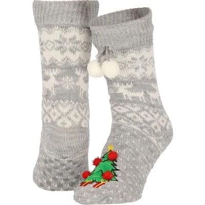 Afbeelding van Apollo Huissokken kerst dames Pompons Grijs One size