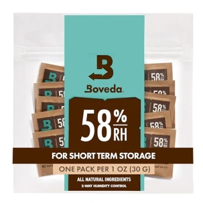 Afbeelding van Boveda voor het bewaren van kruiden 58% RV 2 way vochtregeling Maat 8 beschermt tot 30 gram Voorkom terpeenverlies door drogen en schimmel Hersluitbare zak met 10 stuks