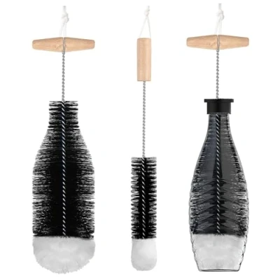 Afbeelding van Set van 2 flessenborstels, 35 cm flessenborstel, compatibel met SodaStream glazen fles, krasbestendige flessenreiniger, borstel voor karaf, sodaflessen, babyflessen, drinkflessen
