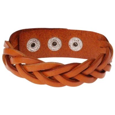 Afbeelding van Leren mannen armband Twisted Wrap Cognac