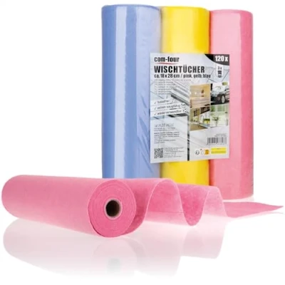 Afbeelding van COM FOUR® 120x huishoudhanddoeken op rol extreem absorberende en duurzame schoonmaakdoeken van viscose herbruikbare allesreinigers (18x28 120 stuks 3 kleuren)
