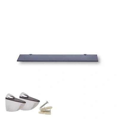 Afbeelding van Euro Tische Glazen Wandplank met ZwartGlas, Plank voor Badkamers, Heldere Doucheplank 6mm ESG Veiligheidsglas en Metalen Beugels, Verschillende Maten (60 cm)