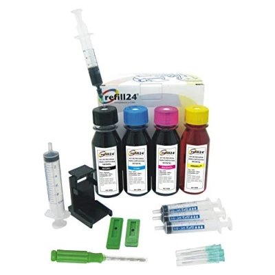 Afbeelding van refill24: Navulset compatibel met inktpatronen Canon 540, 541, 540 XL, 541 XL zwart en kleur inkt clip accessoires+400ml