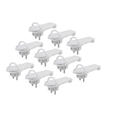 Afbeelding van Meister Platte stekker wit praktische set met 10 stuks klapbeugel geschikt voor kabels 1,5 mm² kabeldoorsnede IP20 binnenshuis/geaarde extra plat / 7421100
