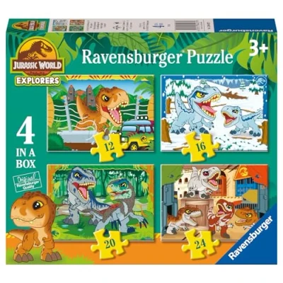 Afbeelding van Ravensburger Jurassic World Toys (Explorers) 4 in een doos legpuzzels voor kinderen vanaf 3 jaar 12, 16, 20, 24 stuks