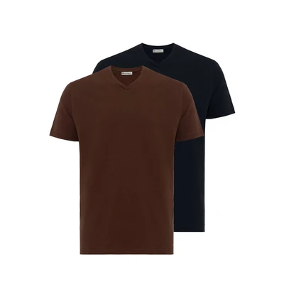 Afbeelding van dandalo Dawid 2 PACK Tshirt basic, Heren, Maat: Large, Brown navy