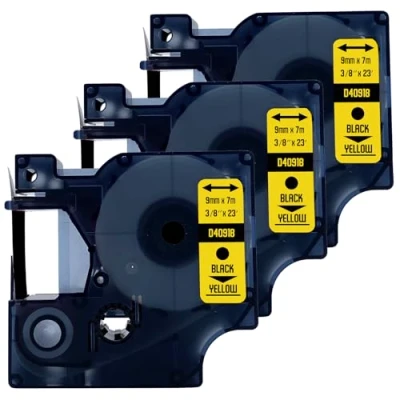 Afbeelding van DULA Dymo D1 40918 S0720730 Compatible label tape 3 lettertapes Zwart op geel 9mm x 7m