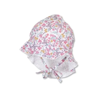 Afbeelding van Sterntaler Peaked cap met nekbescherming bloemen ecru