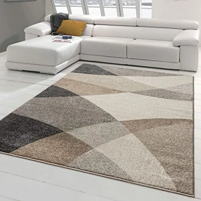 Afbeelding van Teppich Traum modern slaapkamertapijt met abstract patroon aangenaam warme kleuren grijs beige, afmeting 160x220 cm