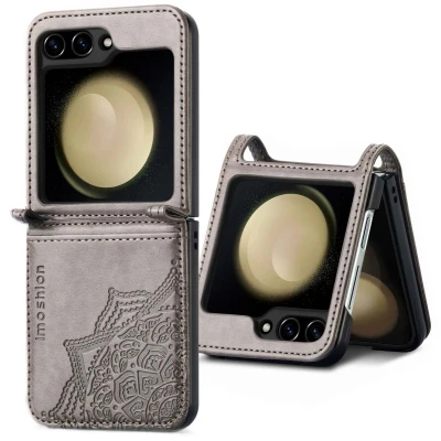 Afbeelding van Samsung Galaxy Z Flip 5 Hoesje Kunstleder iMoshion Bookcase Grijs Telefoonhoesje