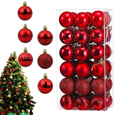 Afbeelding van kerstballen, ornamenten, rood, 36 stuks, rode kerstdecoratieballen, kunststof kleine 4 cm.
