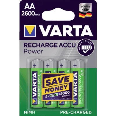 Afbeelding van varta 5716101404 aa penlite accu 1,2V HR06 2600MAH nimh READY2USE mignon geschikt voor 4st. bl