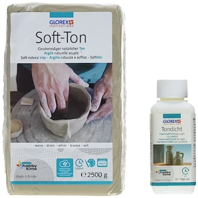 Afbeelding van GLOREX 6 8075 300K Set voor creatieve mensen: Zachte klei 2500 g in wit, luchthardend of bakken en 100 ml kit afdichting