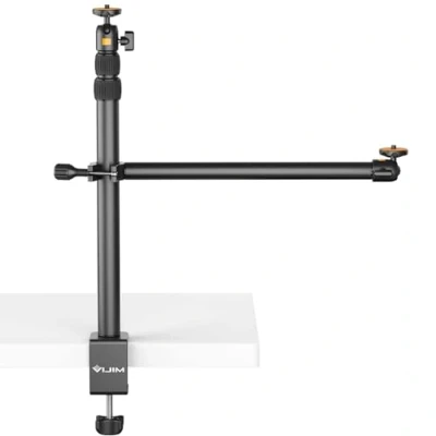 Afbeelding van ULANZI LS02 Tafelstatief, Camera statief, 44 105 cm Instelbaar, Overhead Statief voor Streaming en Gaming, Lichtstatief met Arm, Klemstatief 360 graden kogelkop Camera/Ringlicht/Smartphone