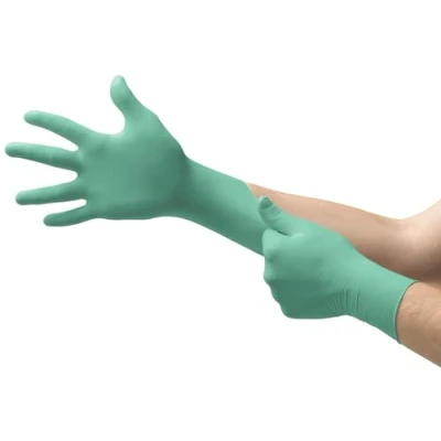 Afbeelding van Ansell MicroFlex 25 101 Neopreen wegwerphandschoenen, onderzoekshandschoen, Chemisch bestendig, Mechanische bescherming, Voedselverwerking, Laboratorium, Groen, Maat M (100 handschoenen)