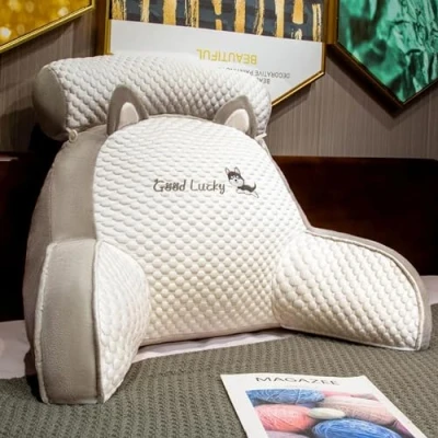 Afbeelding van LANPEW Reading kussen, rugkussen met armleuningen, leeskussen voor bed, bedstoel, rugleuningkussen, rugsteun, kussen geschenken lezen, werken en spelen (bonenfluweel grijs, 75 x 50 cm)