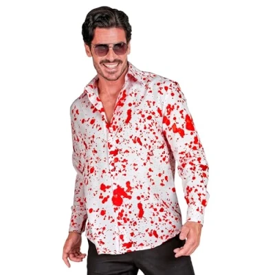 Afbeelding van WIDMANN MILANO PARTY FASHION Bloedig overhemd, wit met bloedvlekken, horrorkostuum, Halloweenkostuum
