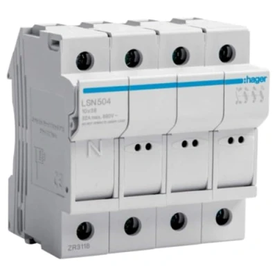 Afbeelding van Hager zekeringhouder 32A 3P 400V L38 4 modules 10X38 LSN504
