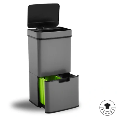 Afbeelding van 4cookz® Smart Waste Grey Prullenbak Afvalscheiding met sensor 72 liter